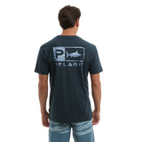 Pelagic Wahoo Icon premium tee, dark navy – lifestyle