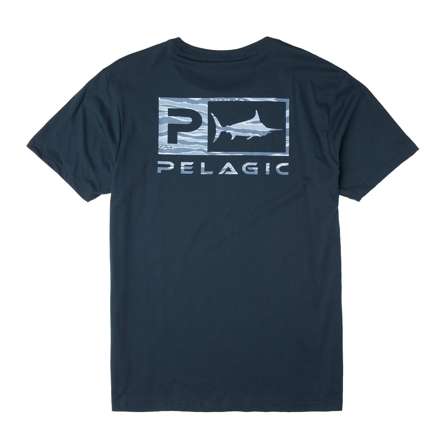 Pelagic Wahoo Icon premium tee, dark navy – front